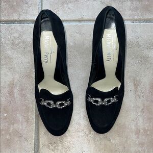 Michel Perry Black Heels with Silver Chain Detail. European 40